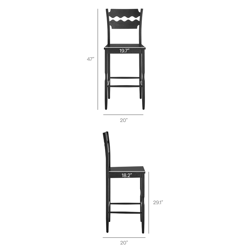 Jax Oak Wood Bar Stool With Wavy Razor Back in Black