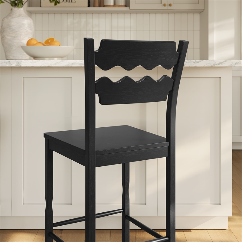 Jax Oak Wood Bar Stool With Wavy Razor Back in Black