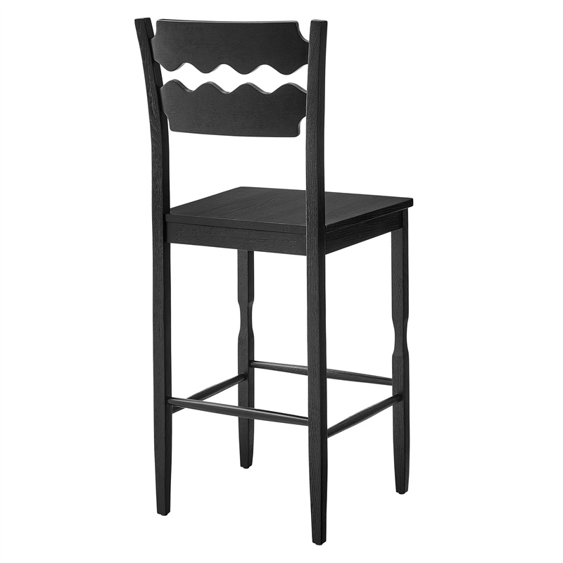 Jax Oak Wood Bar Stool With Wavy Razor Back in Black