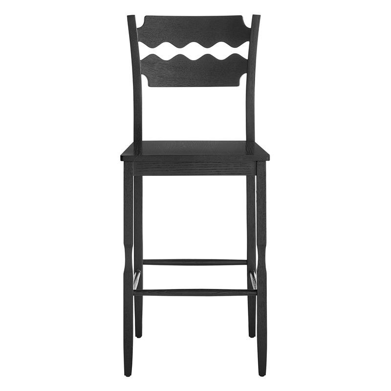 Jax Oak Wood Bar Stool With Wavy Razor Back in Black