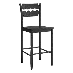 Jax Oak Wood Bar Stool With Wavy Razor Back in Black
