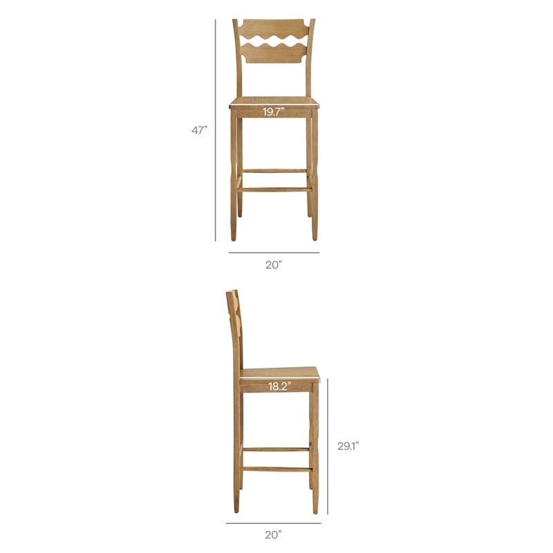 Jax Oak Wood Bar Stool With Wavy Razor Back in Weathered Oak