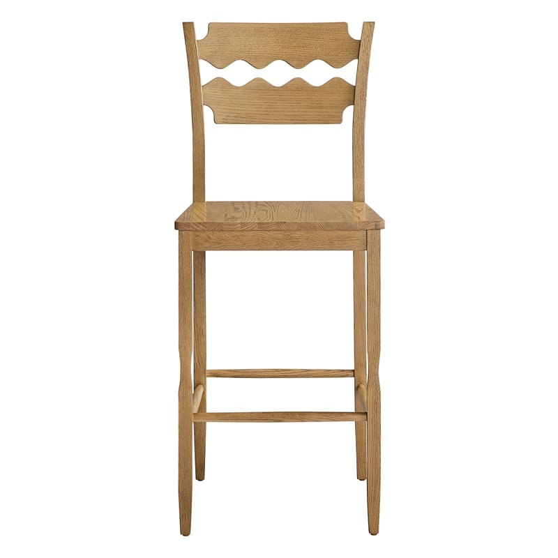 Jax Oak Wood Bar Stool With Wavy Razor Back in Weathered Oak