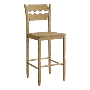 Jax Oak Wood Bar Stool With Wavy Razor Back in Weathered Oak