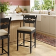 Jax Oak Wood Counter Stool With Wavy Razor Back and Cushion in Black Linen