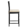 Jax Oak Wood Counter Stool With Wavy Razor Back and Cushion in Black Linen