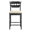 Jax Oak Wood Counter Stool With Wavy Razor Back and Cushion in Black Linen
