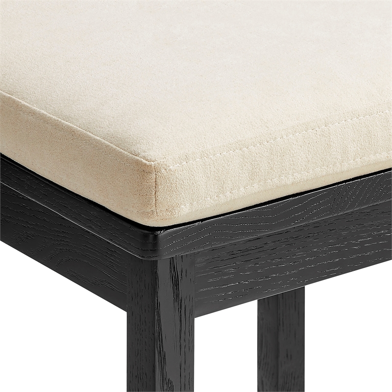 Jax Oak Wood Counter Stool With Wavy Razor Back and Cushion in Black Linen