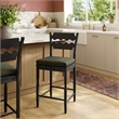 Jax Oak Wood Counter Stool With Wavy Razor Back and Cushion in Black Sage
