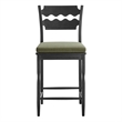 Jax Oak Wood Counter Stool With Wavy Razor Back and Cushion in Black Sage
