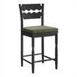Jax Oak Wood Counter Stool With Wavy Razor Back and Cushion in Black Sage