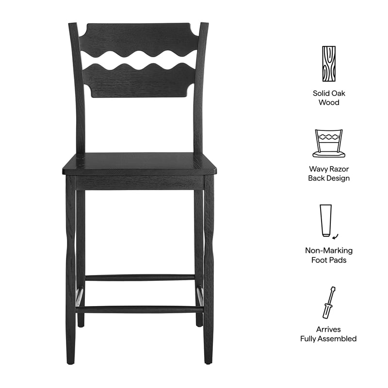Jax Oak Wood Counter Stool With Wavy Razor Back in Black
