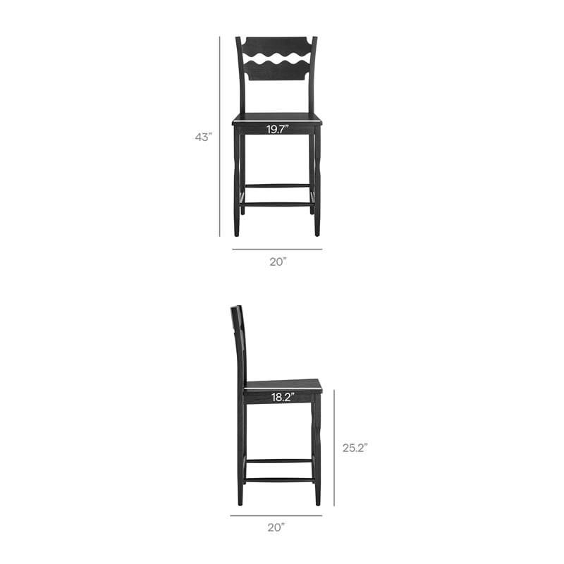 Jax Oak Wood Counter Stool With Wavy Razor Back in Black