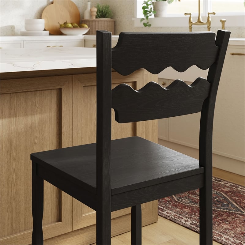 Jax Oak Wood Counter Stool With Wavy Razor Back in Black
