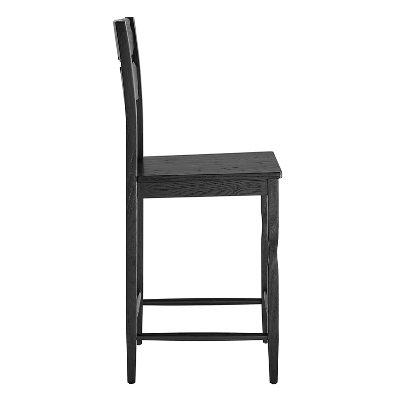 Jax Oak Wood Counter Stool With Wavy Razor Back in Black