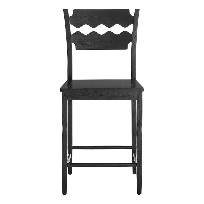 Jax Oak Wood Counter Stool With Wavy Razor Back in Black