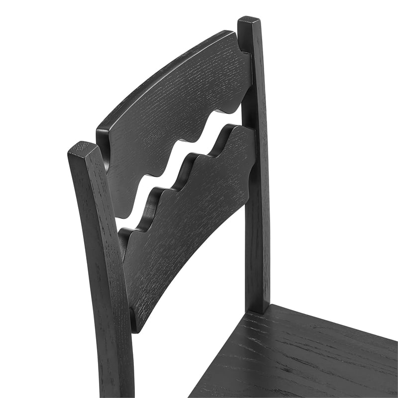 Jax Oak Wood Counter Stool With Wavy Razor Back in Black