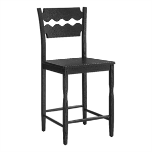 Jax Oak Wood Counter Stool With Wavy Razor Back in Black