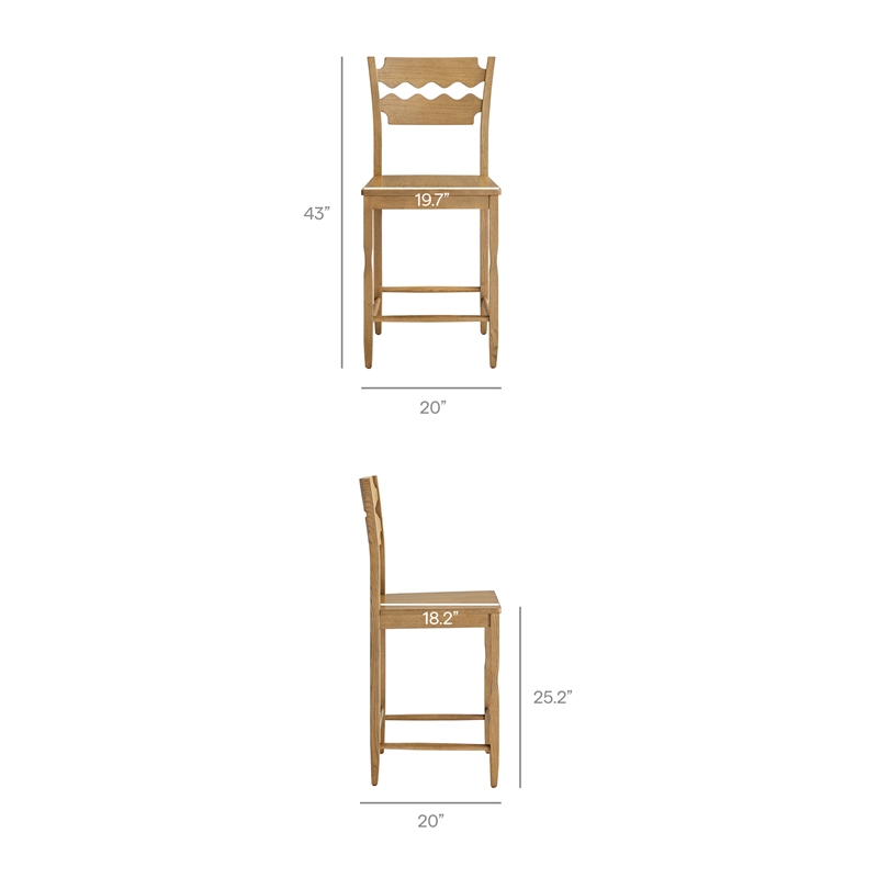 Jax Oak Wood Counter Stool With Wavy Razor Back in Weathered Oak