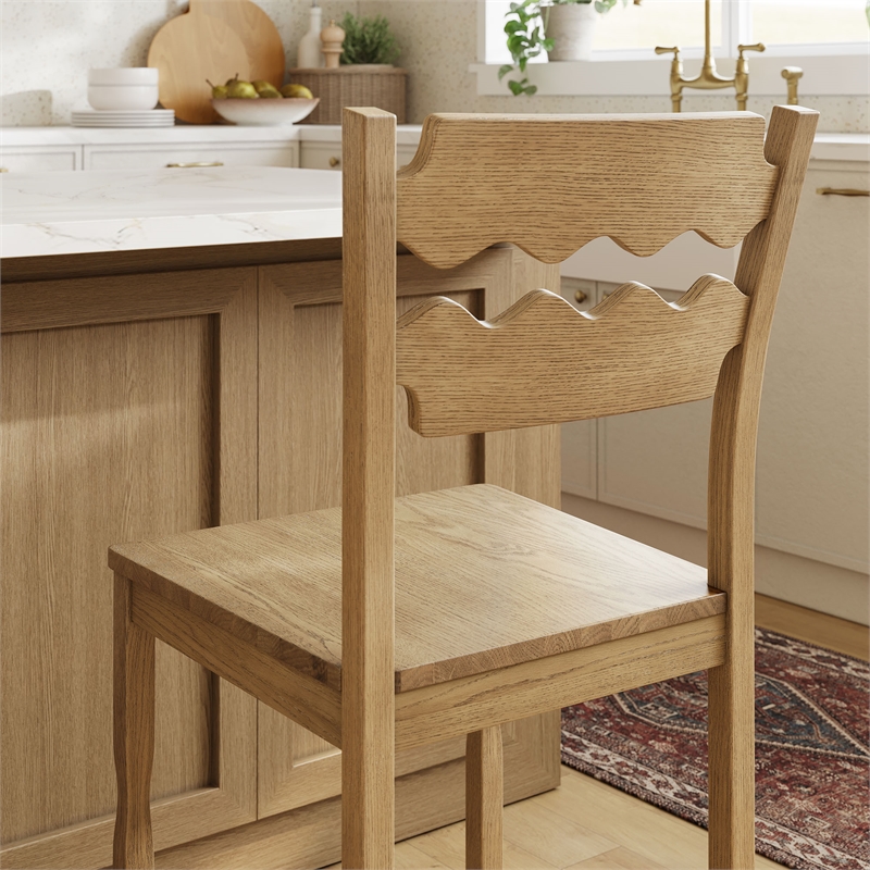 Jax Oak Wood Counter Stool With Wavy Razor Back in Weathered Oak