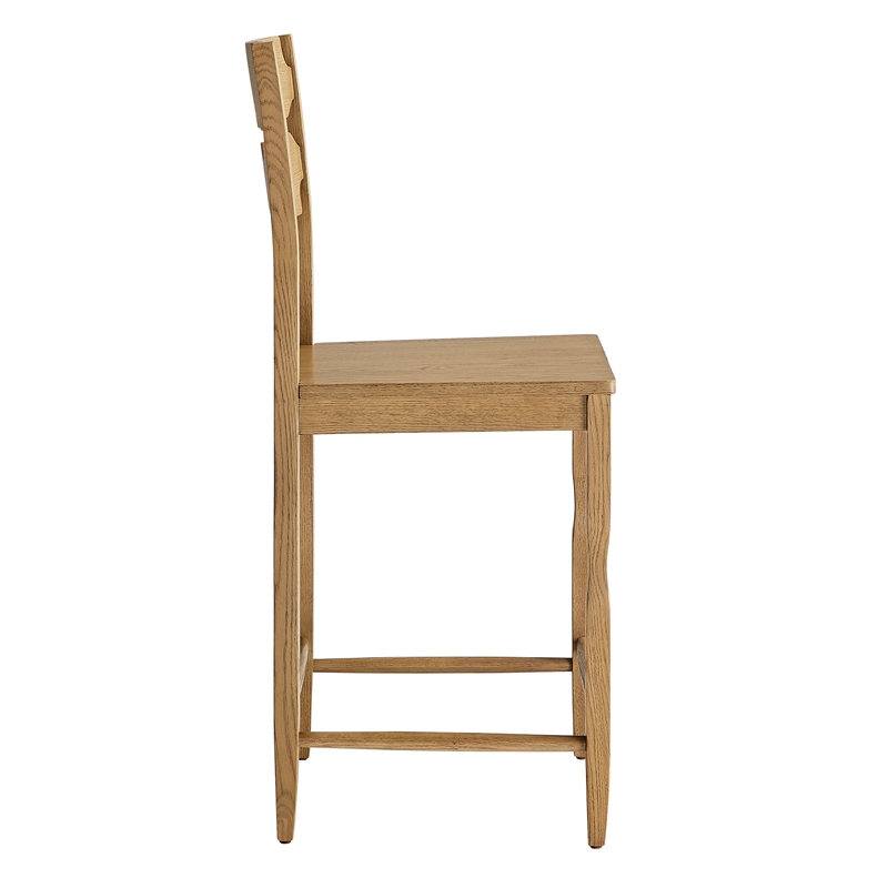 Jax Oak Wood Counter Stool With Wavy Razor Back in Weathered Oak