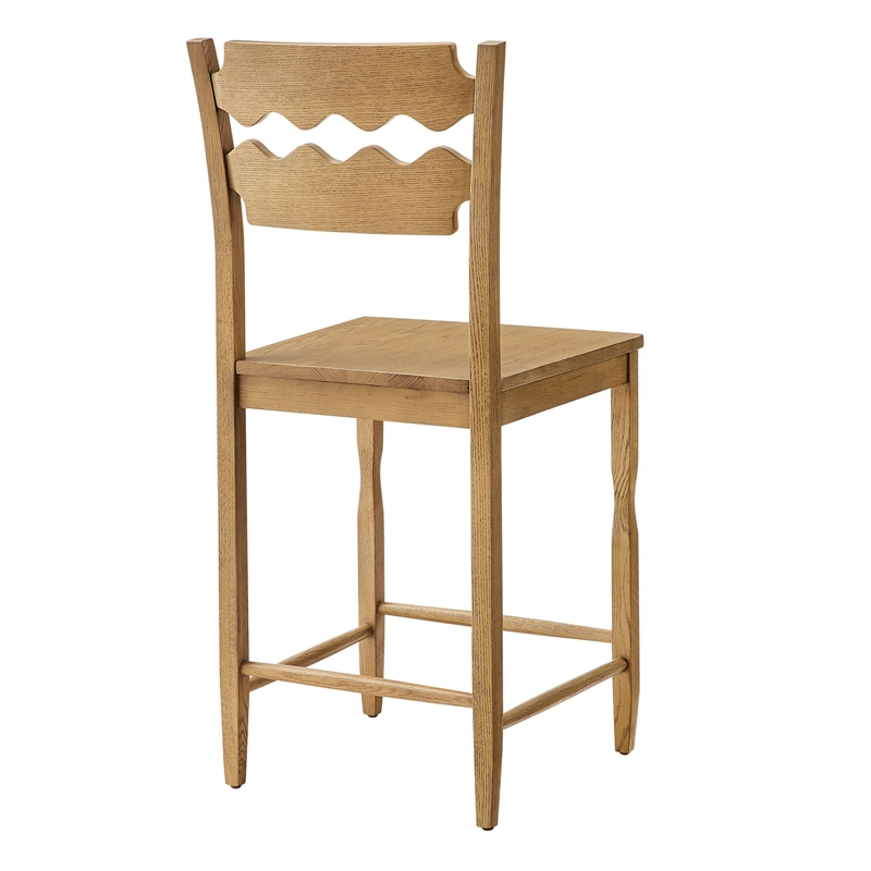 Jax Oak Wood Counter Stool With Wavy Razor Back in Weathered Oak