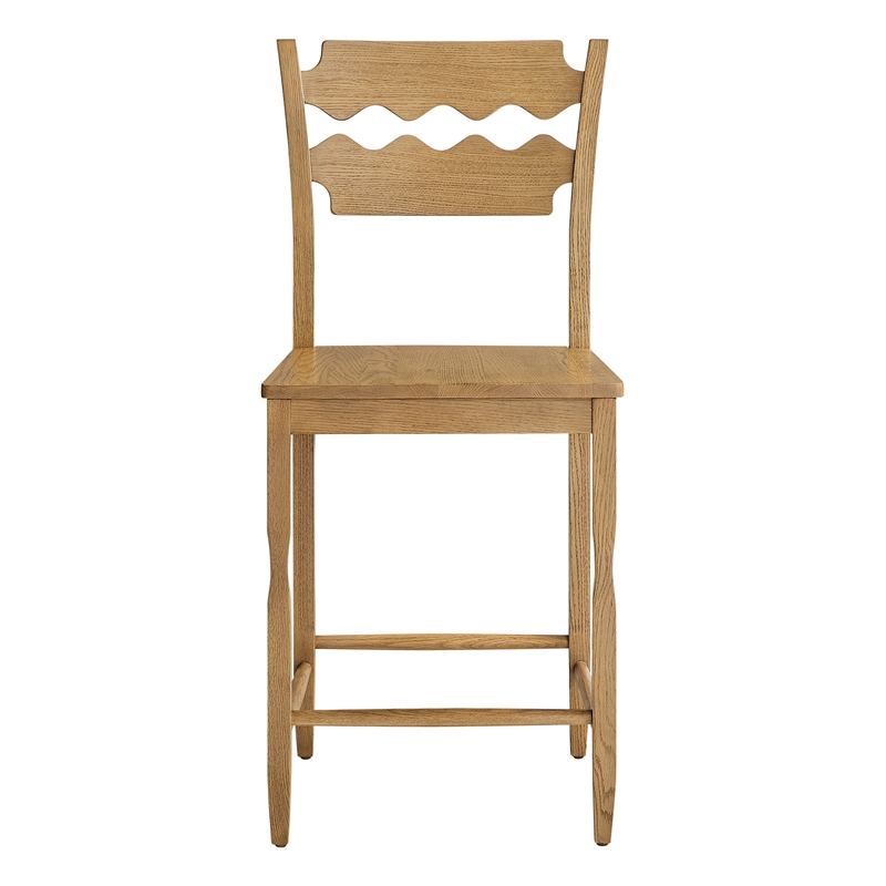 Jax Oak Wood Counter Stool With Wavy Razor Back in Weathered Oak