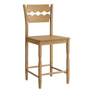 Jax Oak Wood Counter Stool With Wavy Razor Back in Weathered Oak