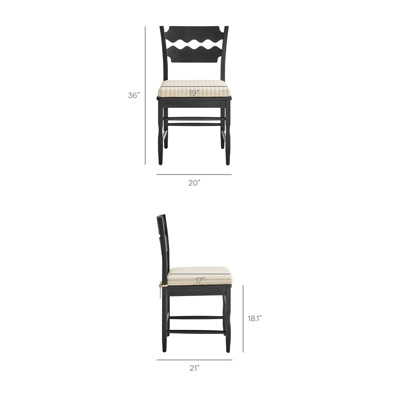 Jax Oak Wood Dining Chair Wavy Razor Back and Cushion in Black Oatmeal Stripe