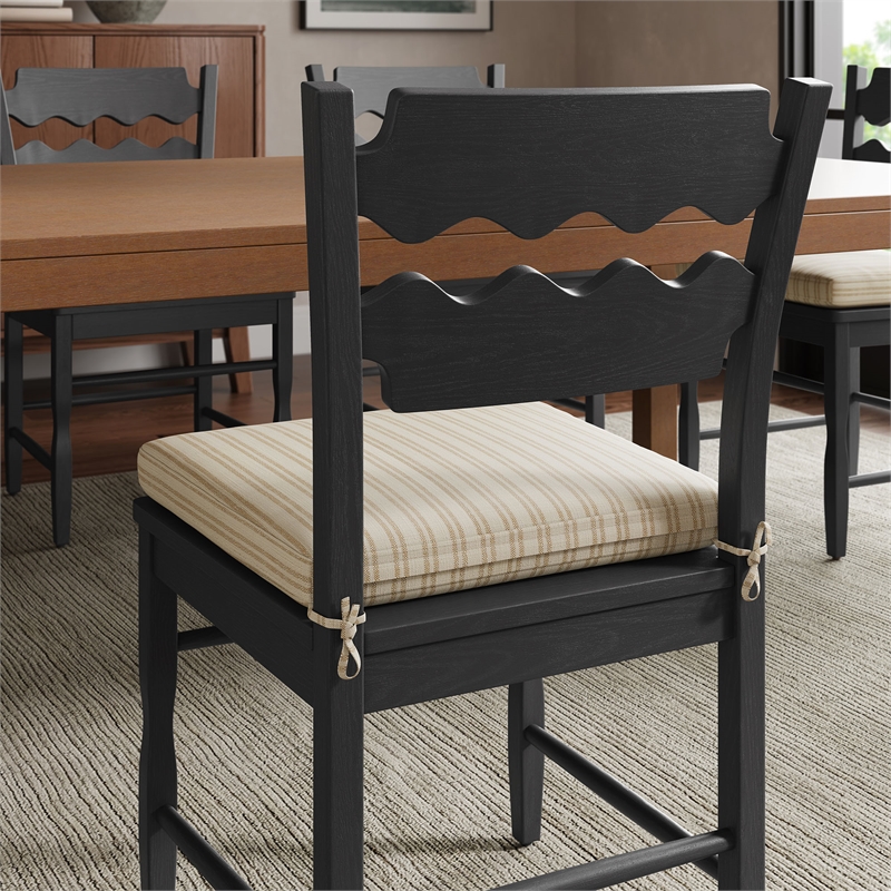 Jax Oak Wood Dining Chair Wavy Razor Back and Cushion in Black Oatmeal Stripe