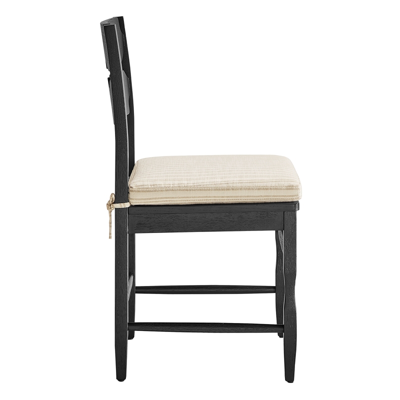 Jax Oak Wood Dining Chair Wavy Razor Back and Cushion in Black Oatmeal Stripe