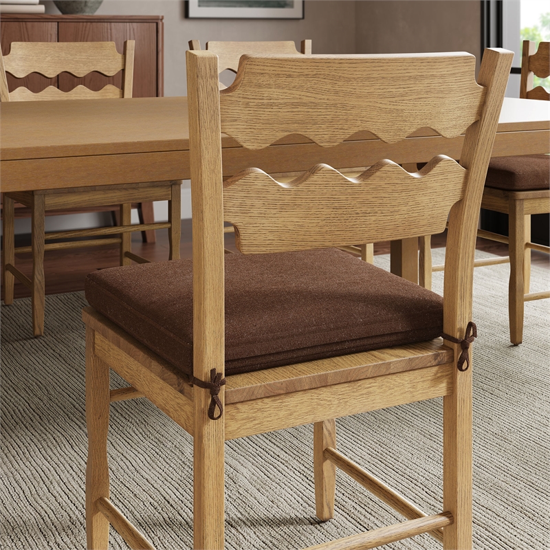 Jax Oak Wood Dining Chair Wavy Razor Back and Cushion in Weathered Oak Cocoa