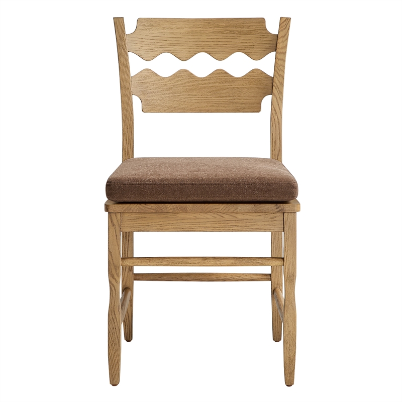 Jax Oak Wood Dining Chair Wavy Razor Back and Cushion in Weathered Oak Cocoa