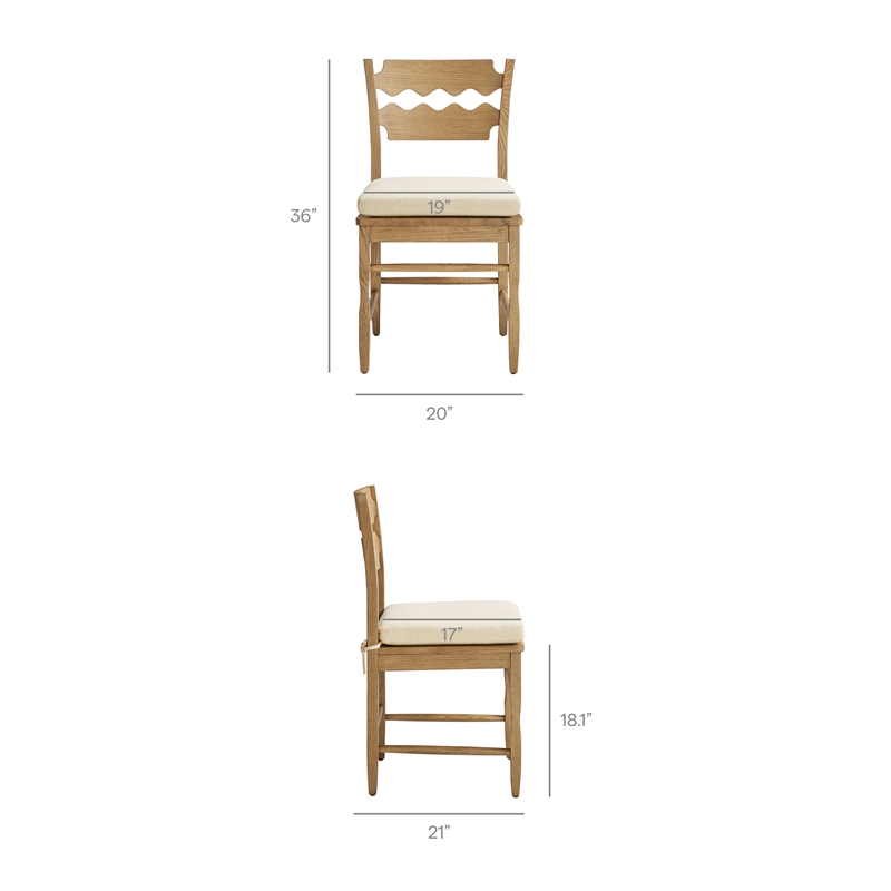 Jax Oak Wood Dining Chair Wavy Razor Back and Cushion in Weathered Oak Linen