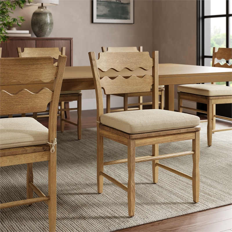 Jax Oak Wood Dining Chair Wavy Razor Back and Cushion in Weathered Oak Linen