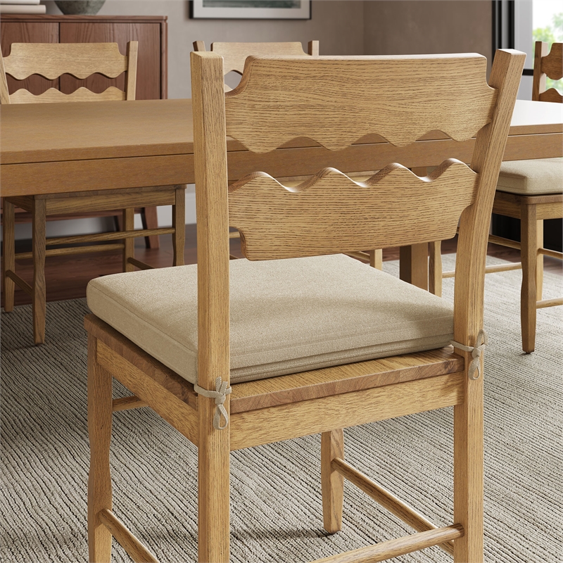 Jax Oak Wood Dining Chair Wavy Razor Back and Cushion in Weathered Oak Linen