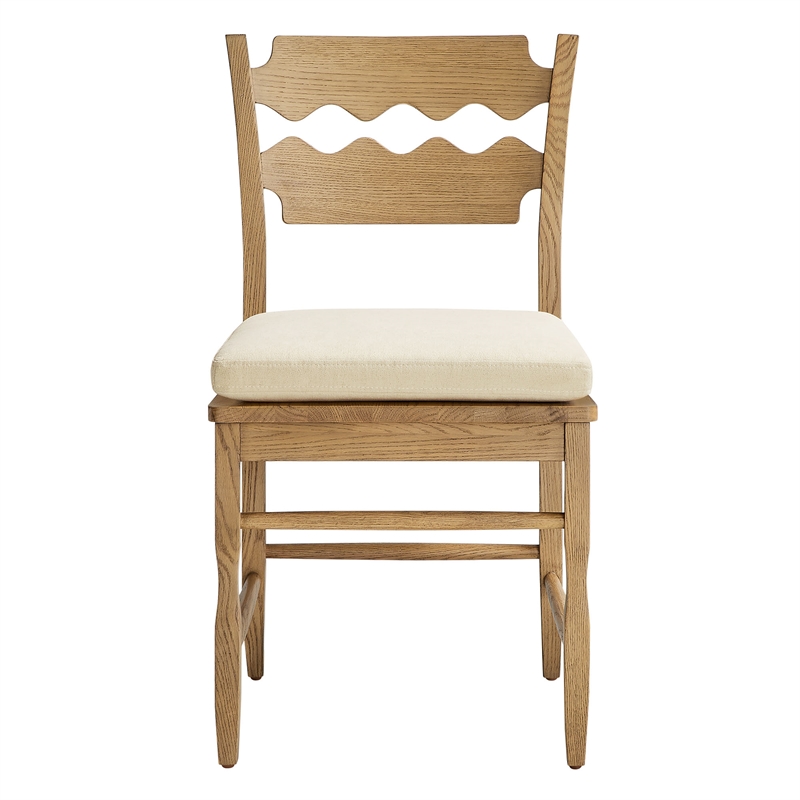 Jax Oak Wood Dining Chair Wavy Razor Back and Cushion in Weathered Oak Linen