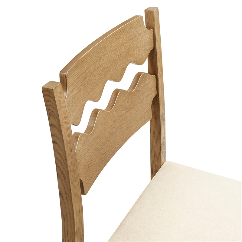 Jax Oak Wood Dining Chair Wavy Razor Back and Cushion in Weathered Oak Linen