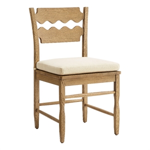 Jax Oak Wood Dining Chair Wavy Razor Back and Cushion in Weathered Oak Linen
