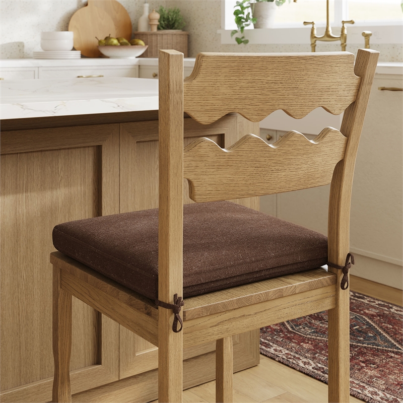Jax Oak Wood Counter Stool Wavy Razor Back and Cushion in Weathered Oak Cocoa