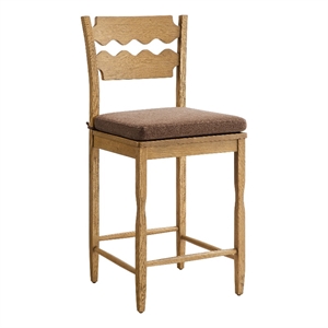 Jax Oak Wood Counter Stool Wavy Razor Back and Cushion in Weathered Oak Cocoa