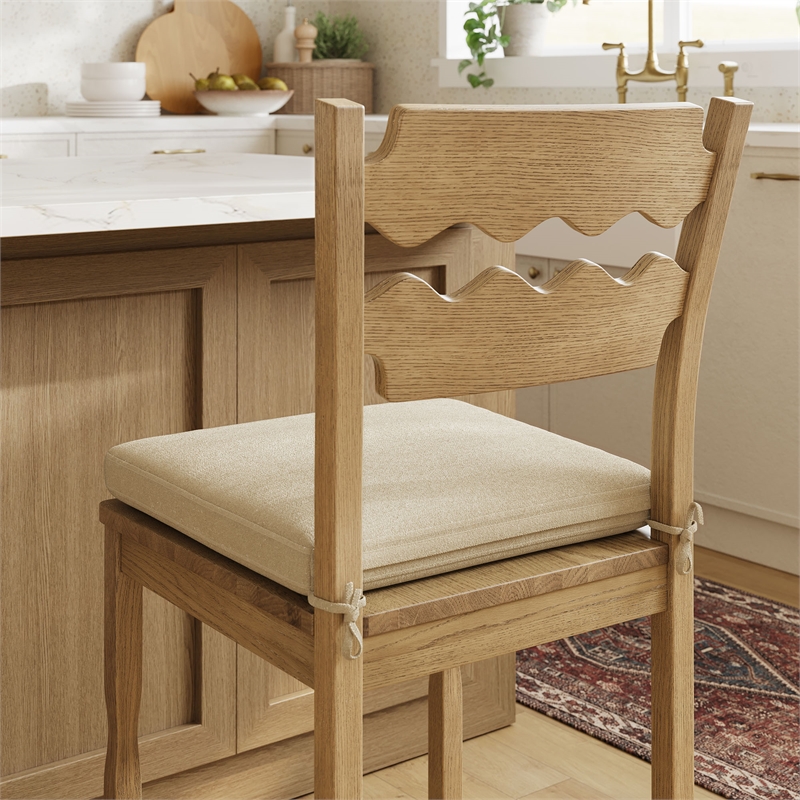 Jax Oak Wood Counter Stool Wavy Razor Back and Cushion in Weathered Oak Linen