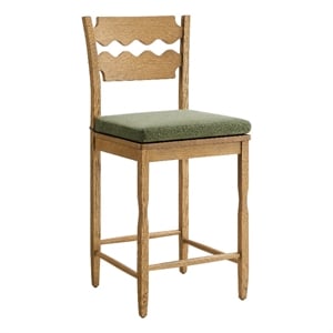 Jax Oak Wood Counter Stool Wavy Razor Back and Cushion in Weathered Oak Sage