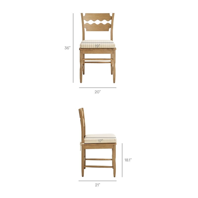 Jax Oak Wood Dining Chair Razor Back and Cushion in Weathered Oak Oatmeal Stripe