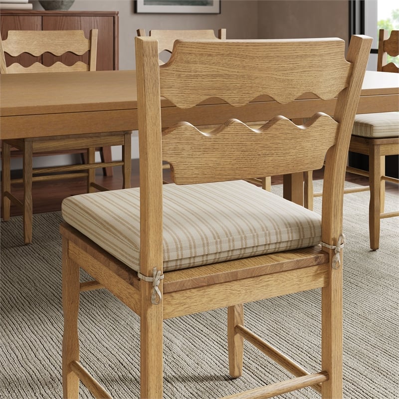 Jax Oak Wood Dining Chair Razor Back and Cushion in Weathered Oak Oatmeal Stripe