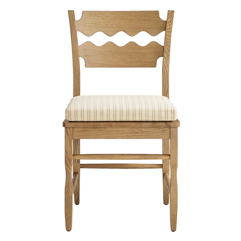 Jax Oak Wood Dining Chair Razor Back and Cushion in Weathered Oak Oatmeal Stripe