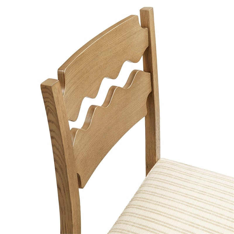 Jax Oak Wood Dining Chair Razor Back and Cushion in Weathered Oak Oatmeal Stripe