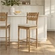 Jax Oak Wood Bar Stool Razor Back and Cushion in Weathered Oak Oatmeal Stripe