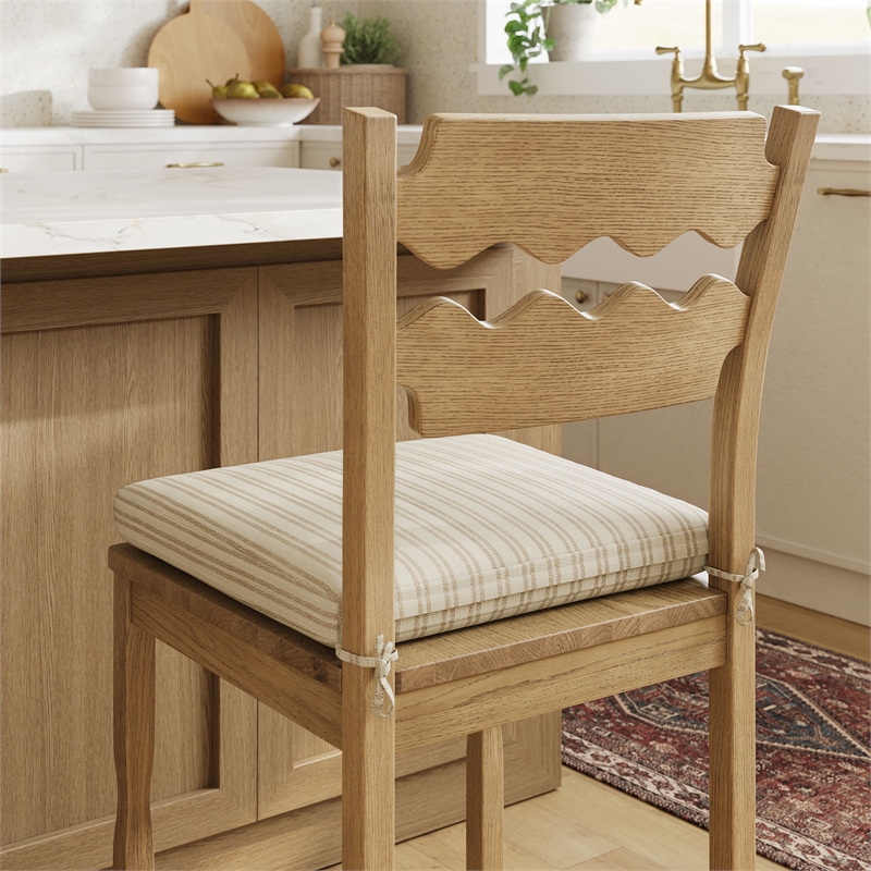 Jax Oak Wood Counter Stool Razor Back and Cushion inWeathered Oak Oatmeal Stripe