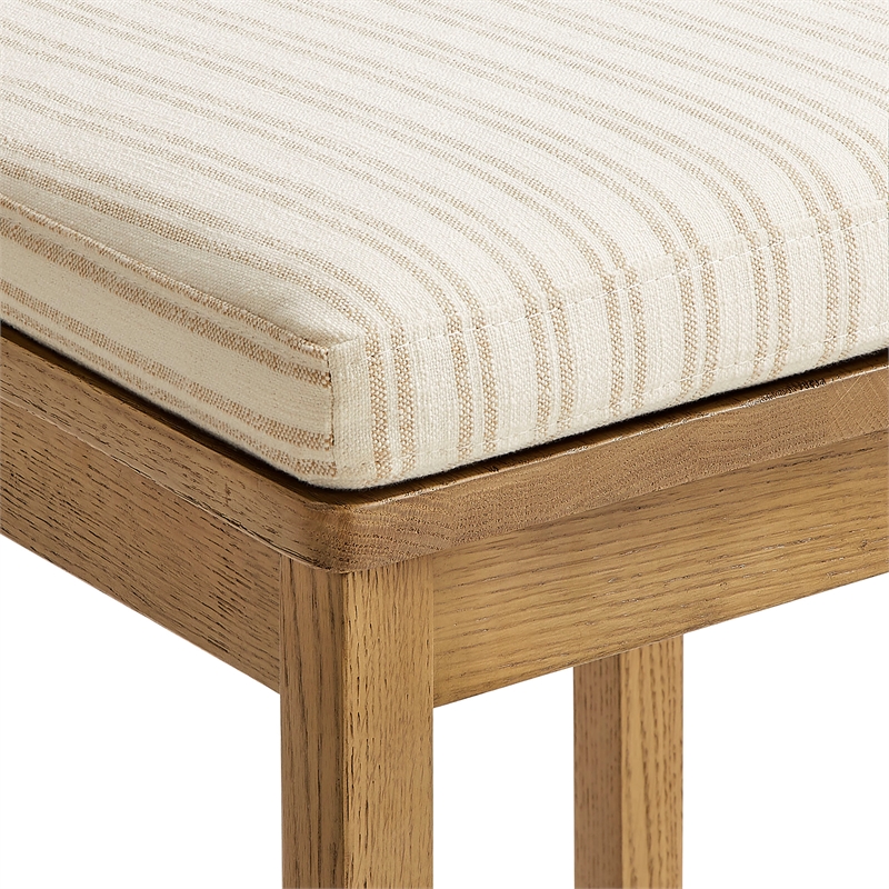 Jax Oak Wood Counter Stool Razor Back and Cushion inWeathered Oak Oatmeal Stripe